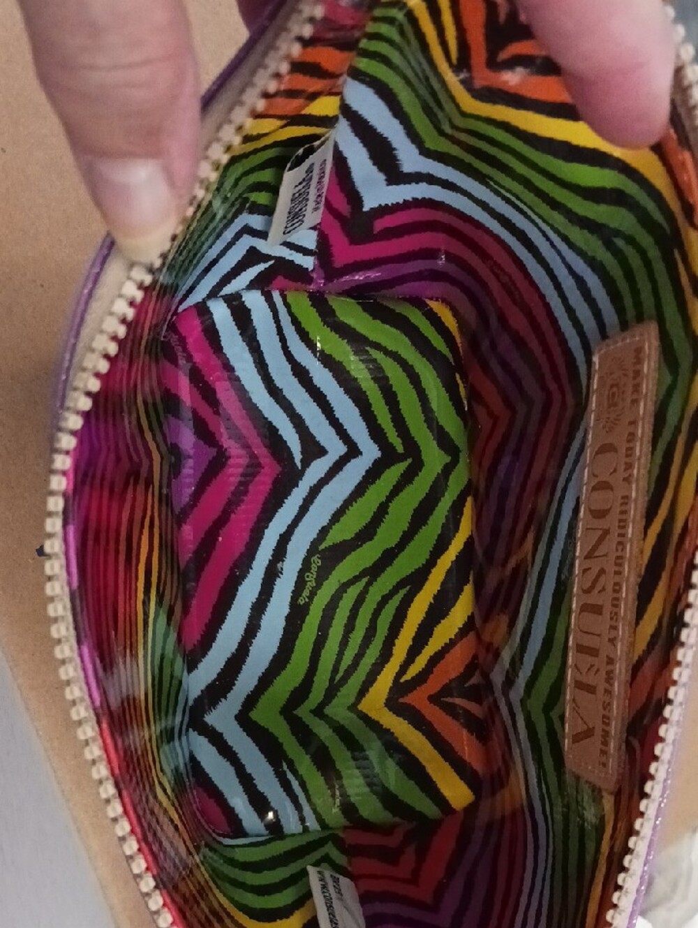 Consuela Glitter Purple Cosmetic Pouch with Neutral Trim - Picture 5 of 10